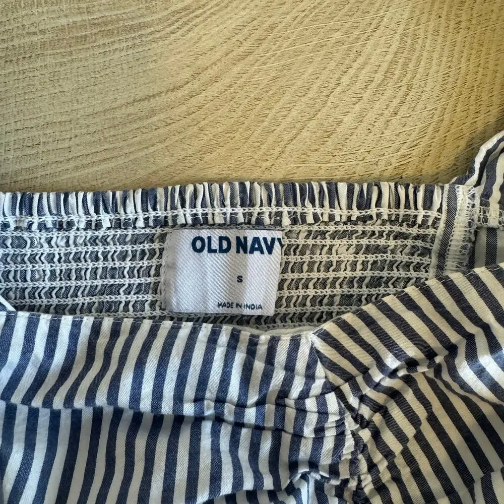 Old Navy Blue White Striped Puff Sleeve Babydoll Top Size S